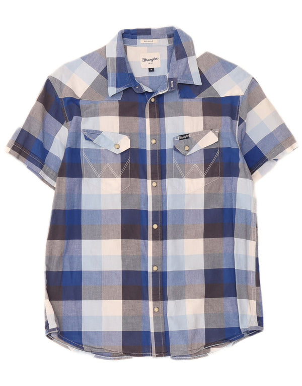 Wrangler Mens Short Sleeve Regular Fit Shirt Medium Blue Check Cotton