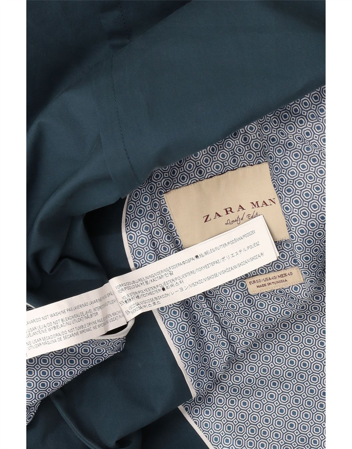 Zara Mens 2 Button Blazer Jacket EU 50 Medium Blue Polyester