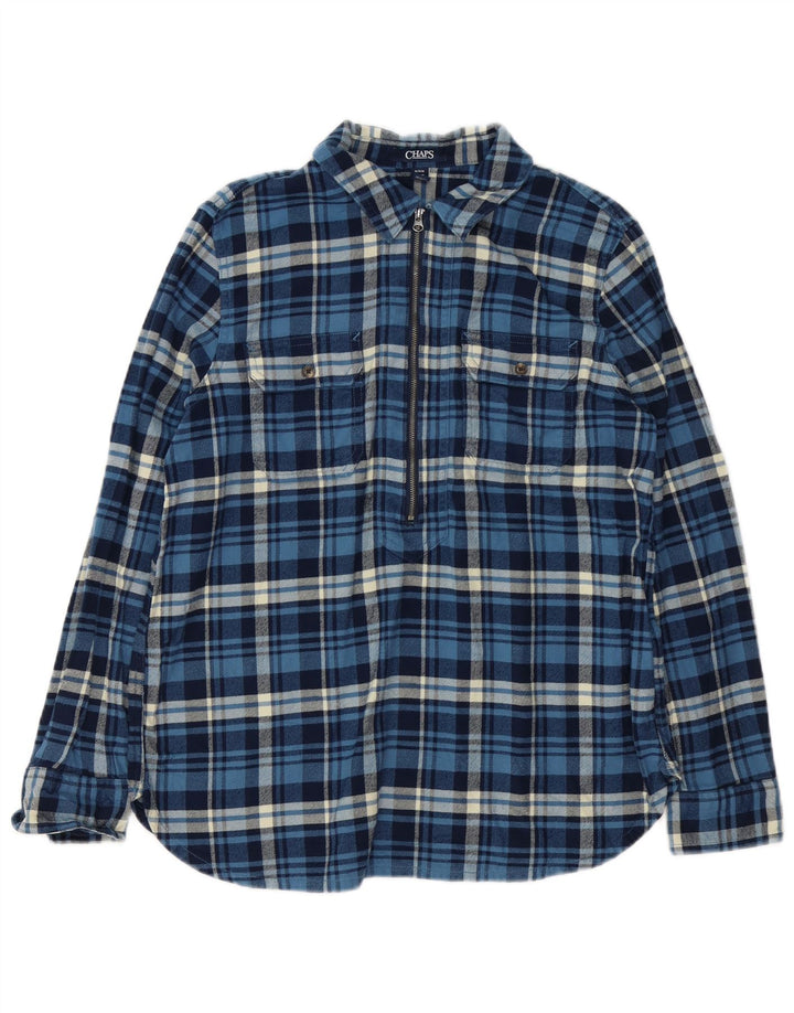 CHAPS Womens Flannel Pullover Shirt UK 14 Medium Blue Check Cotton