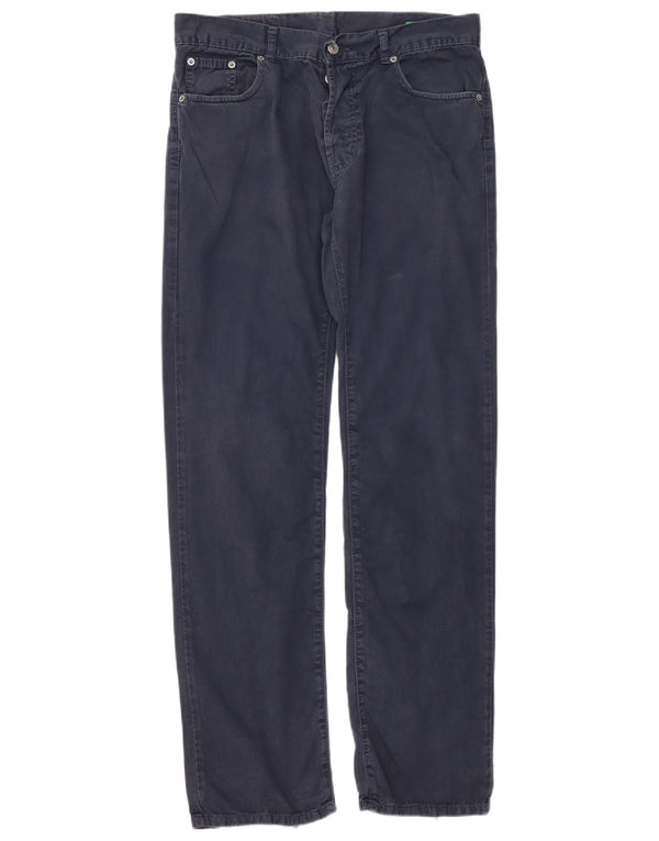 Benetton Mens Straight Casual Trousers W34 L32 Navy Blue