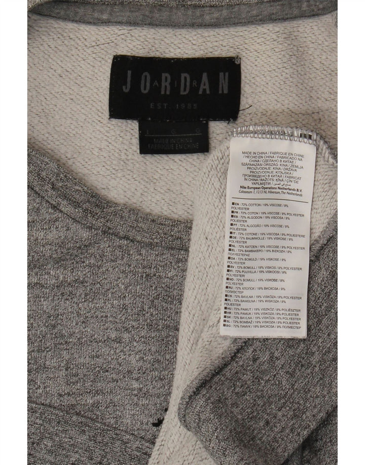 JORDAN Mens Graphic Sweatshirt Jumper Large Grey Cotton