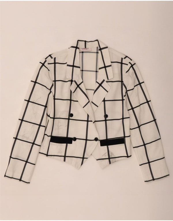 Vintage Womens Crop Double Breasted Blazer Jacket EU 40 Medium White Check