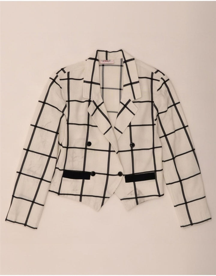 Vintage Womens Crop Double Breasted Blazer Jacket EU 40 Medium White Check