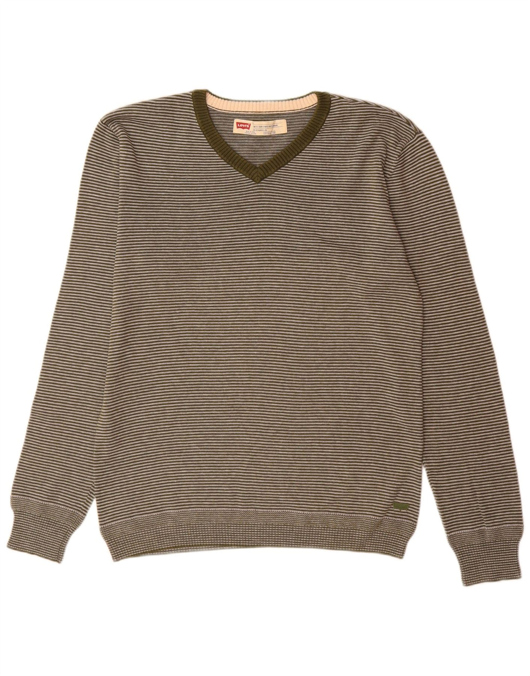 Levi's Mens Slim Fit V-Neck Jumper Sweater Medium Green Pinstripe