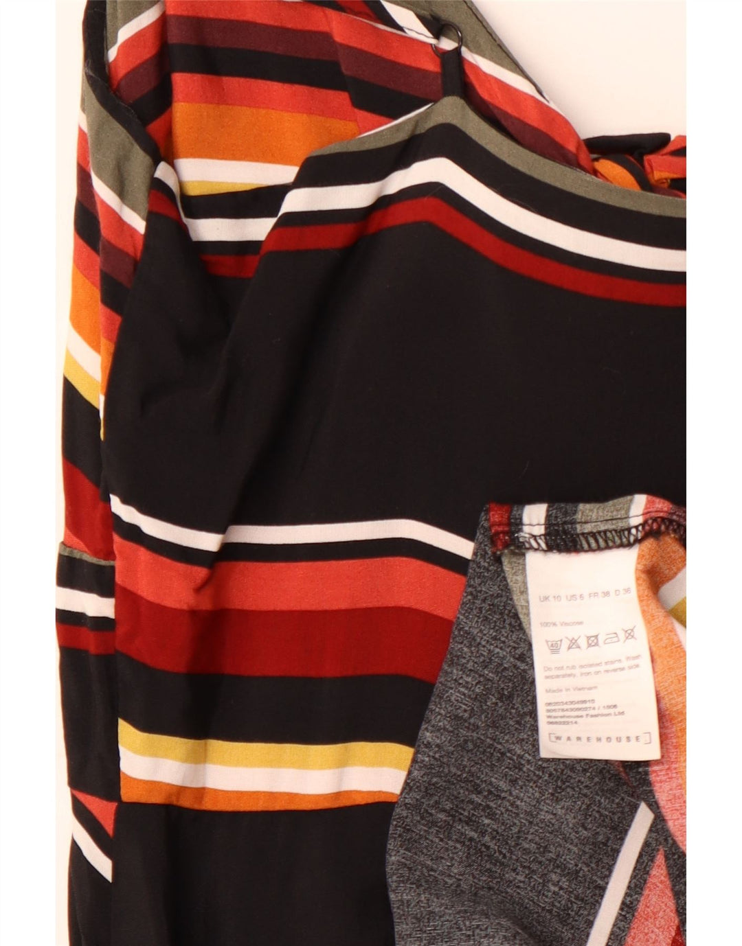 WAREHOUSE Womens Front Tie Sundress UK 10 Small Black Striped Viscose