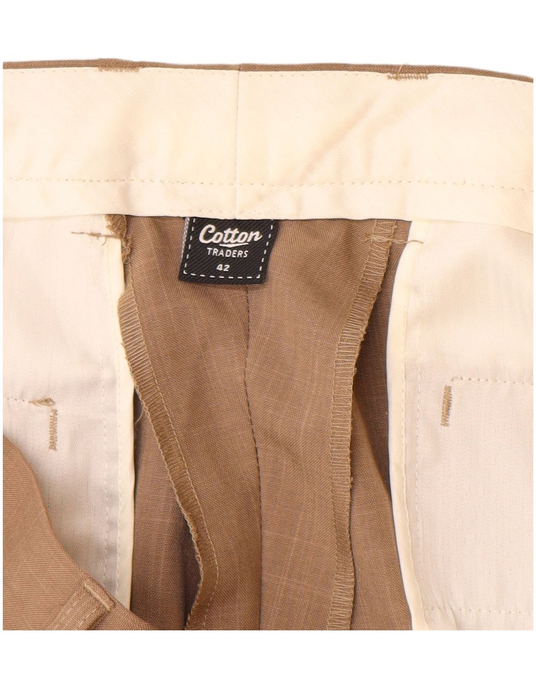 COTTON TRADERS Mens Straight Suit Trousers W42 L31 Beige Polyester