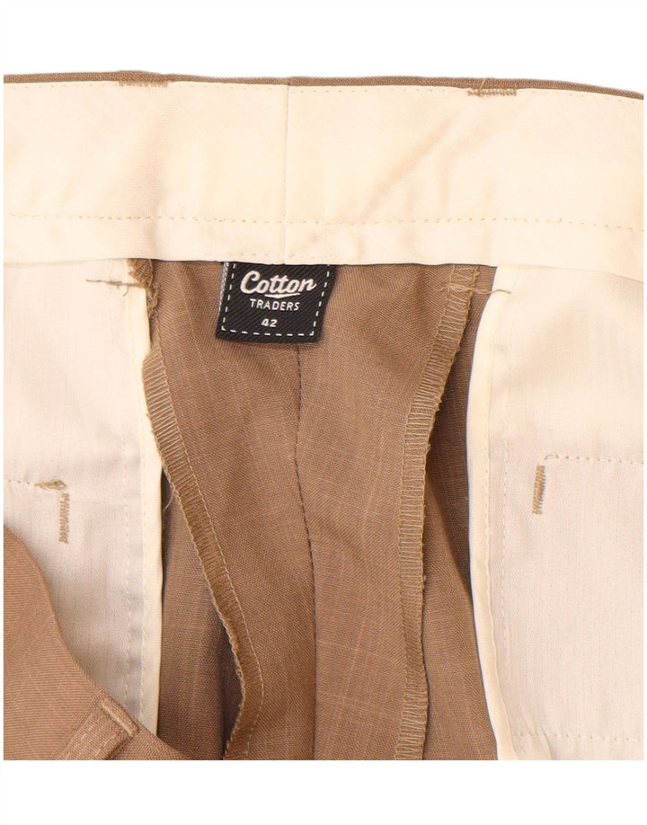 COTTON TRADERS Mens Straight Suit Trousers W42 L31 Beige Polyester