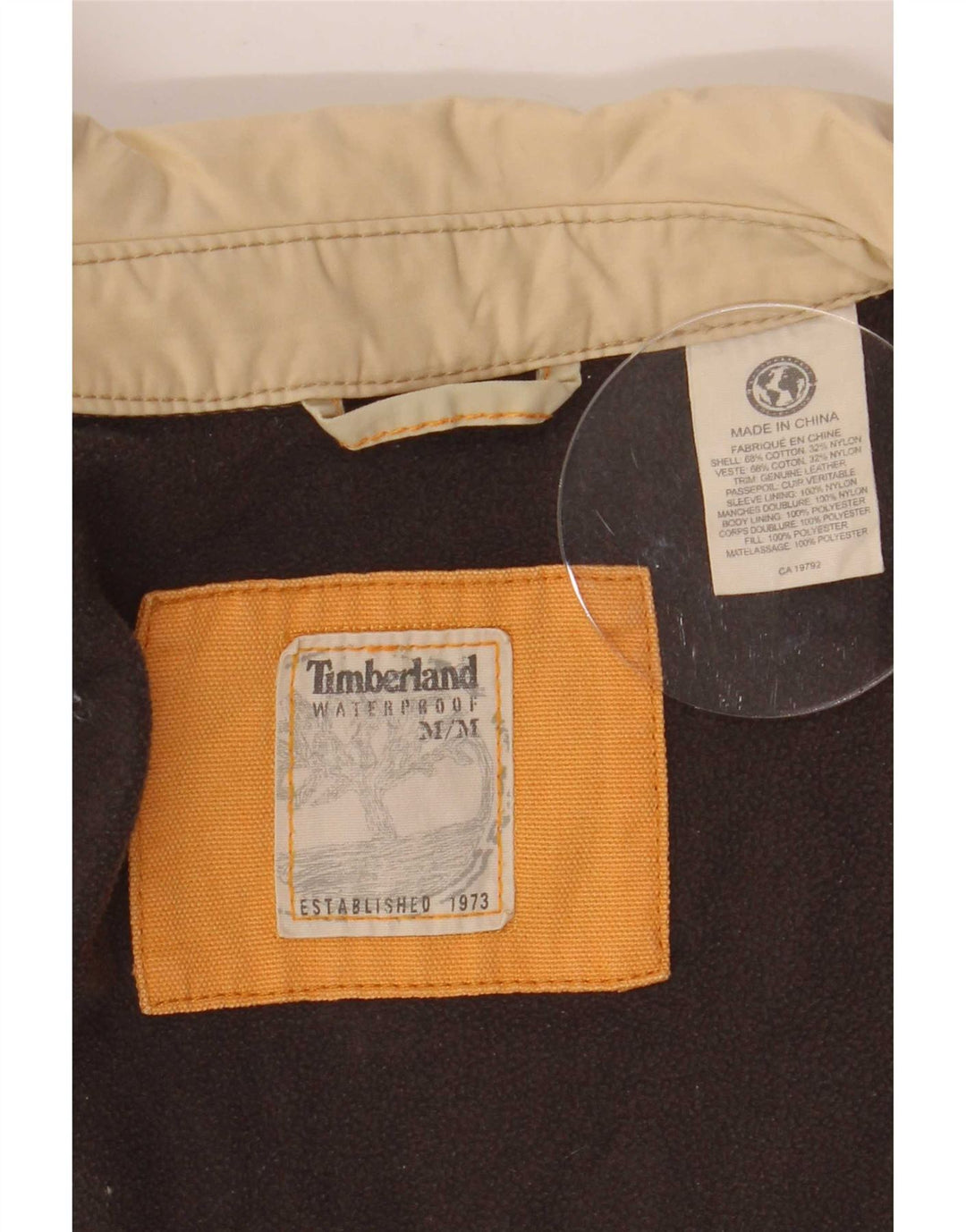 Timberland Mens Bomber Jacket UK 38 Medium Beige Cotton