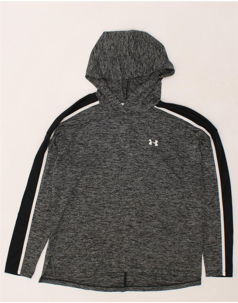 UNDER ARMOUR Mens Hooded Graphic Top Long Sleeve Large Grey Colourblock Vintage Under Armour and Second-Hand Under Armour from Messina Hembry 
