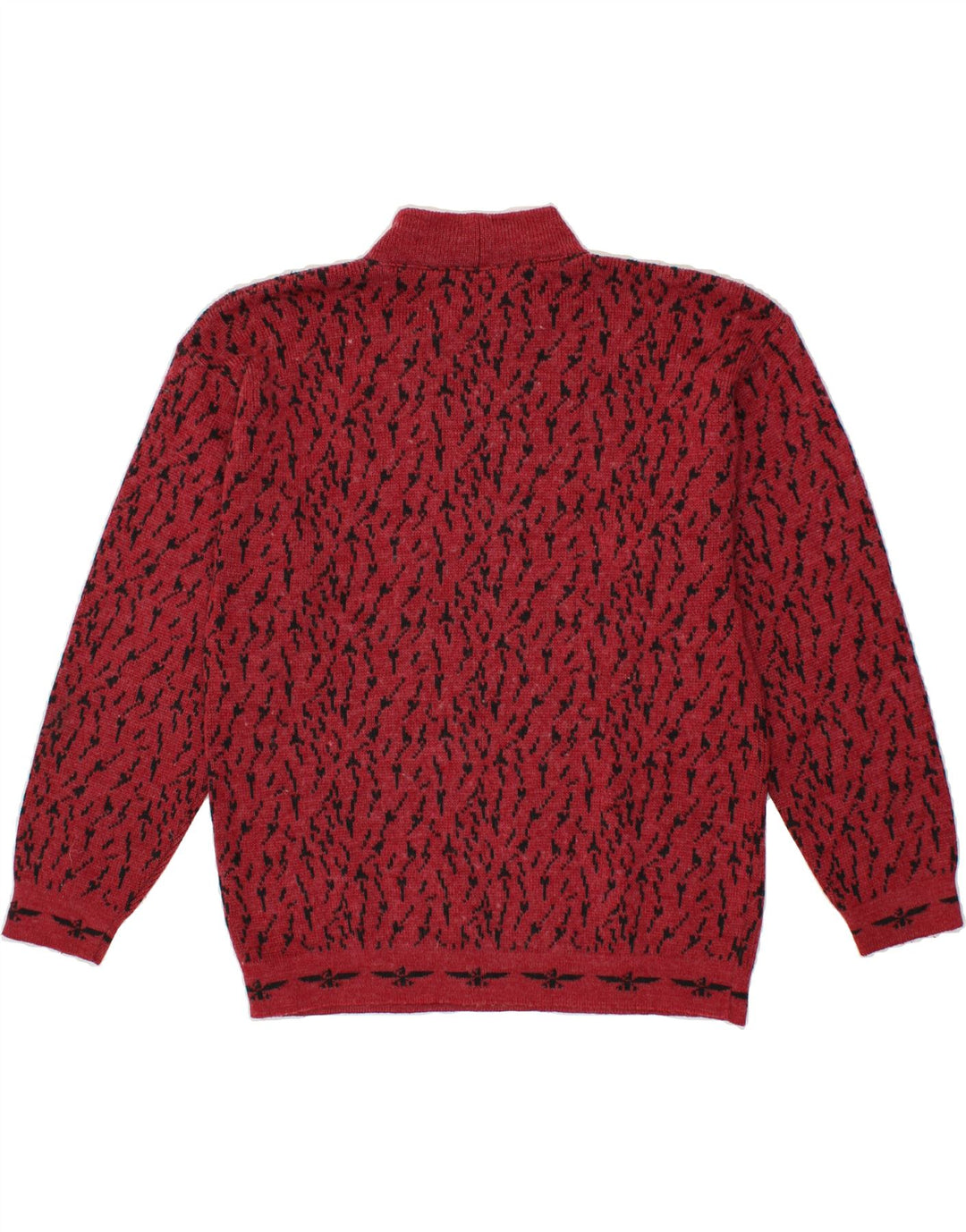 VINTAGE Womens Abstract Pattern Turtle Neck Jumper Sweater UK 14 Large Red Vintage Vintage and Second-Hand Vintage from Messina Hembry 