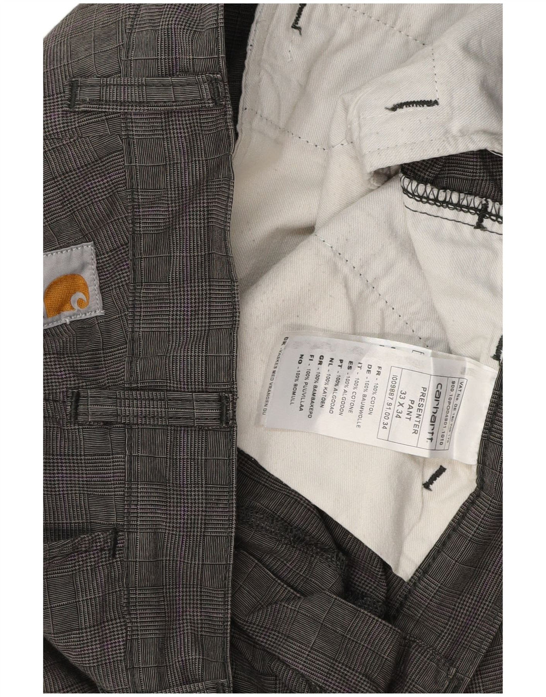 Carhartt Mens Straight Chino Trousers W33 L27 Grey Check Cotton