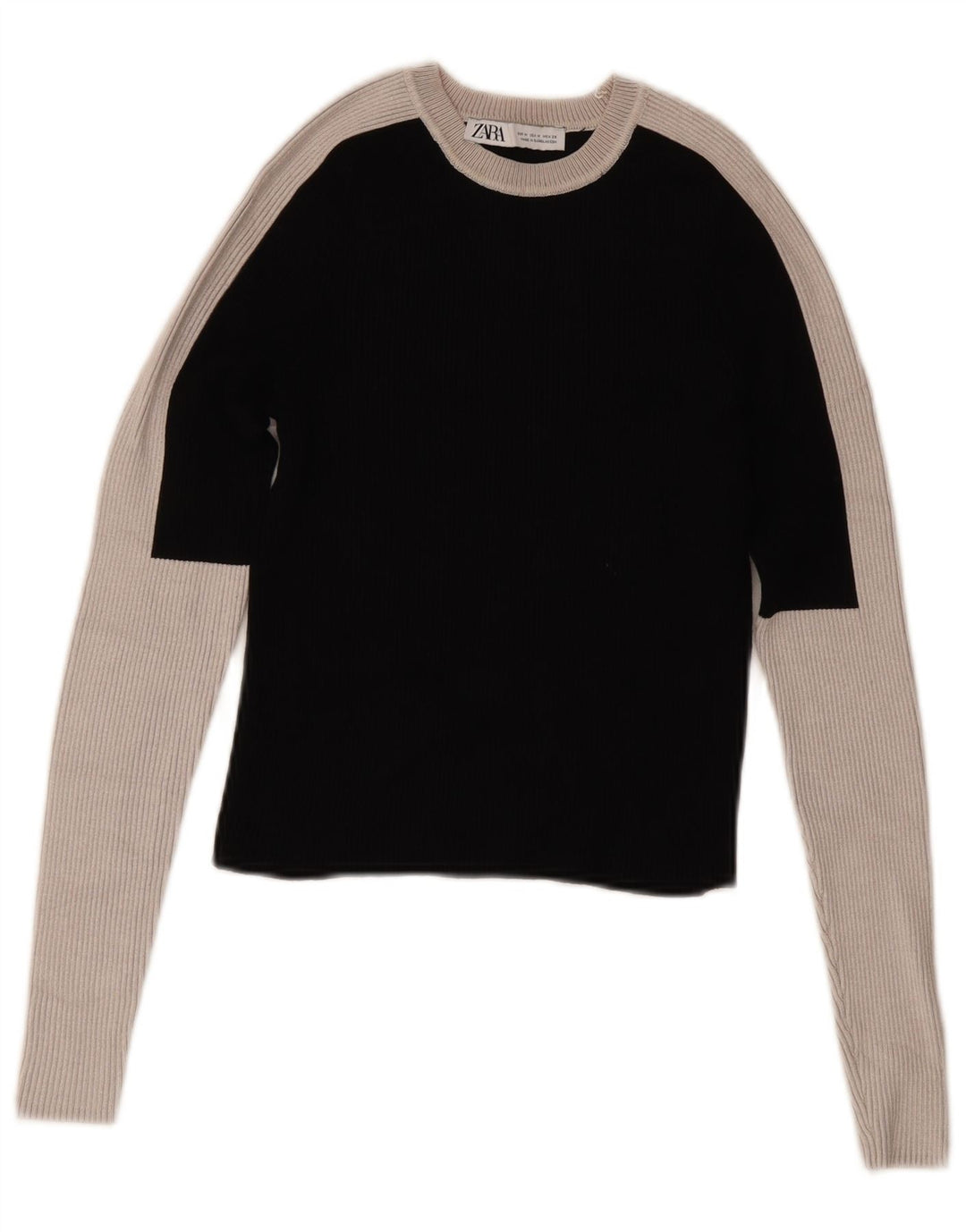 Zara Womens Long Sleeve Crop Blouse Top UK 12 Medium Black Colourblock