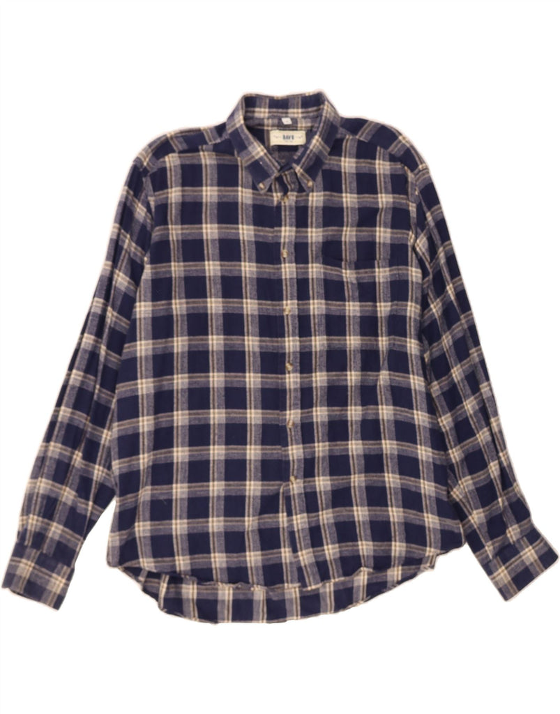 VINTAGE Mens Flannel Shirt XL Navy Blue Check Cotton Vintage Vintage and Second-Hand Vintage from Messina Hembry 