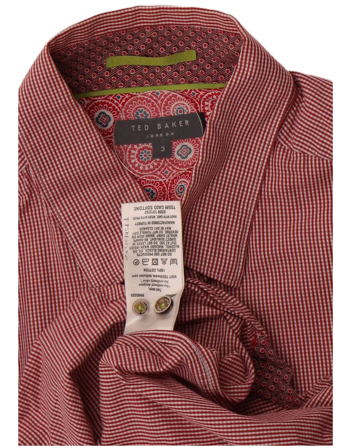 Ted Baker Mens Shirt Size 3 Medium Red Gingham Cotton
