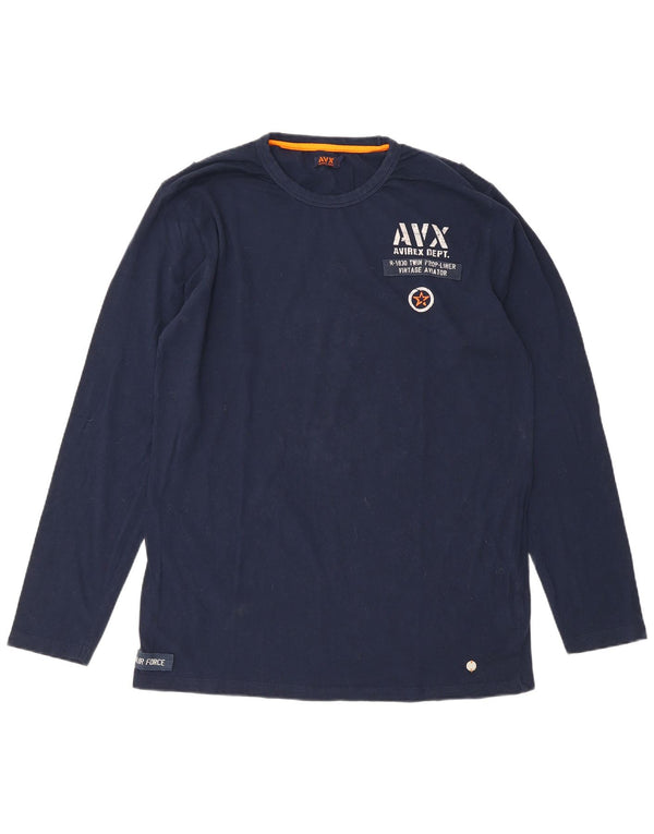 Avirex Mens Graphic Top Long Sleeve XL Navy Blue Cotton