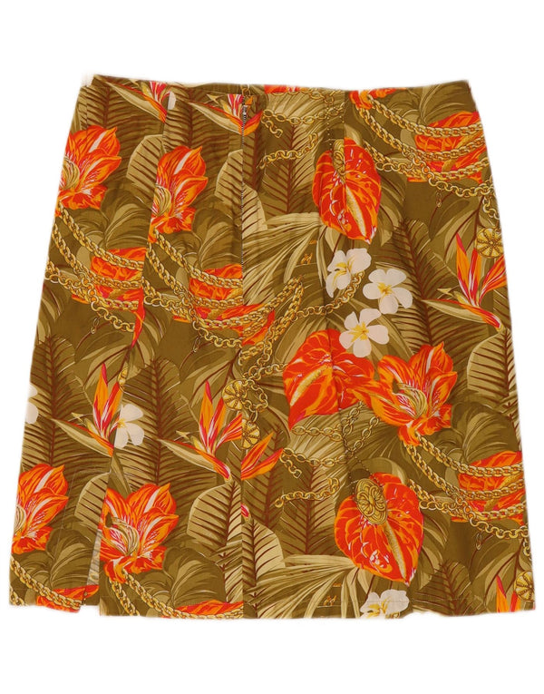 Vintage Womens Mini Skirt W32 Large Khaki Floral Tropical