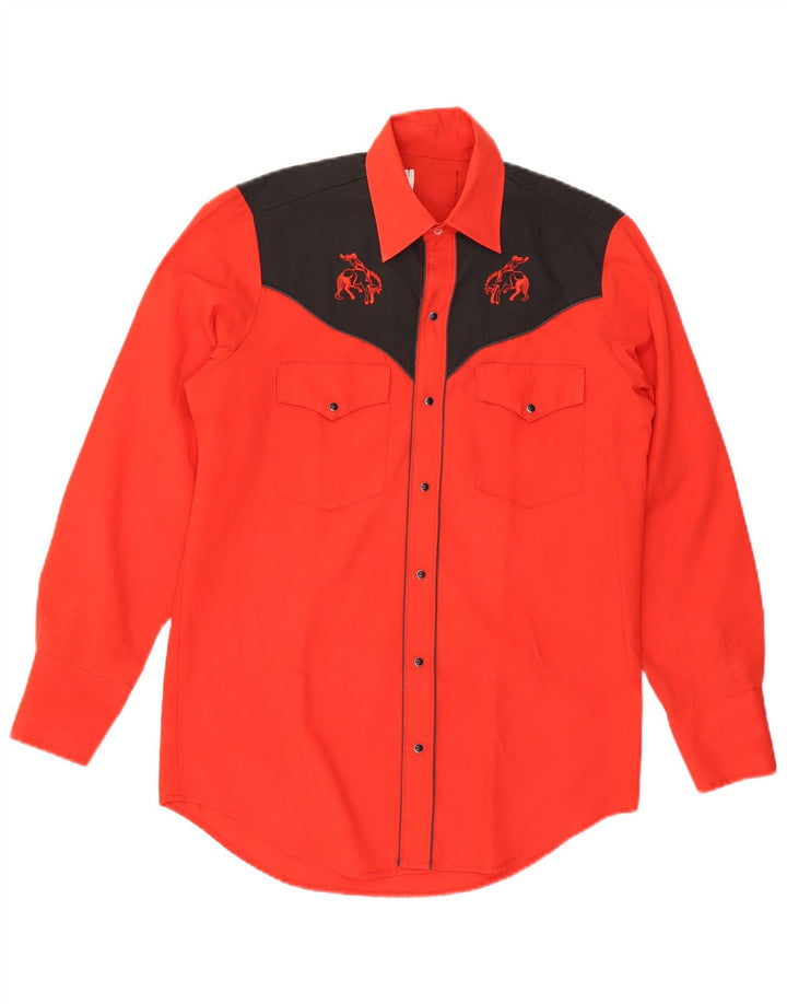 Vintage Mens Western Shirt Medium Red Colourblock Polyester