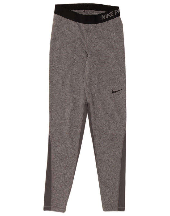 NIKE Womens Dri Fit Graphic Leggings UK 8 Small  Grey Colourblock