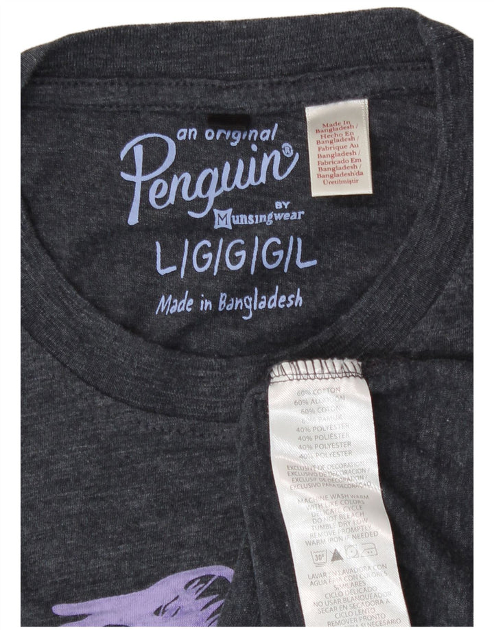 Penguin Mens Graphic T-Shirt Top Large Grey Cotton
