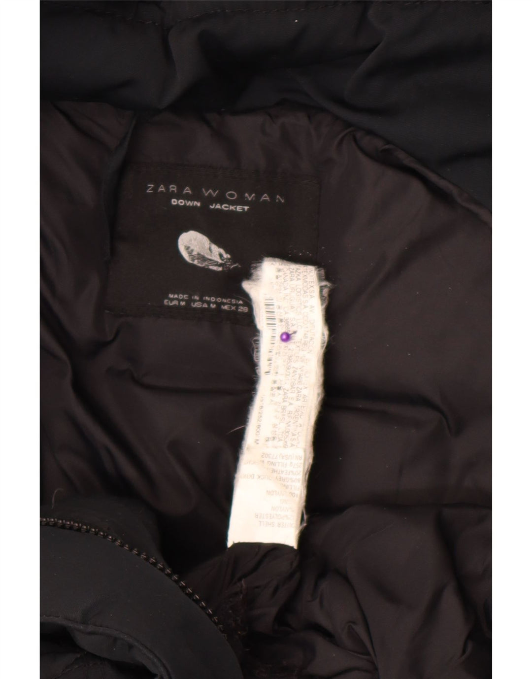 Zara Womens Hooded Padded Coat UK 12 Medium Black Nylon