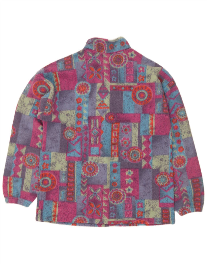 Vintage Mens Button Neck Fleece Jumper XL Multicoloured Geometric Polyester