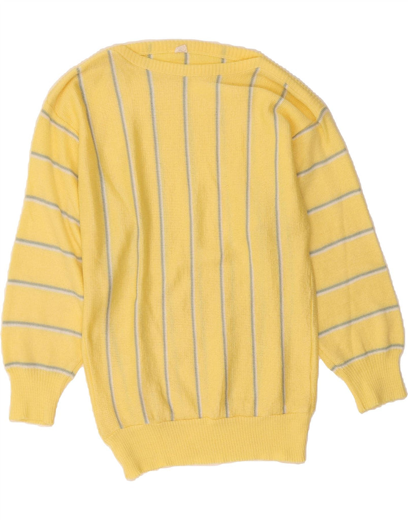 VINTAGE Womens Boat Neck Jumper Sweater UK 14 Medium Yellow Striped Vintage Vintage and Second-Hand Vintage from Messina Hembry 
