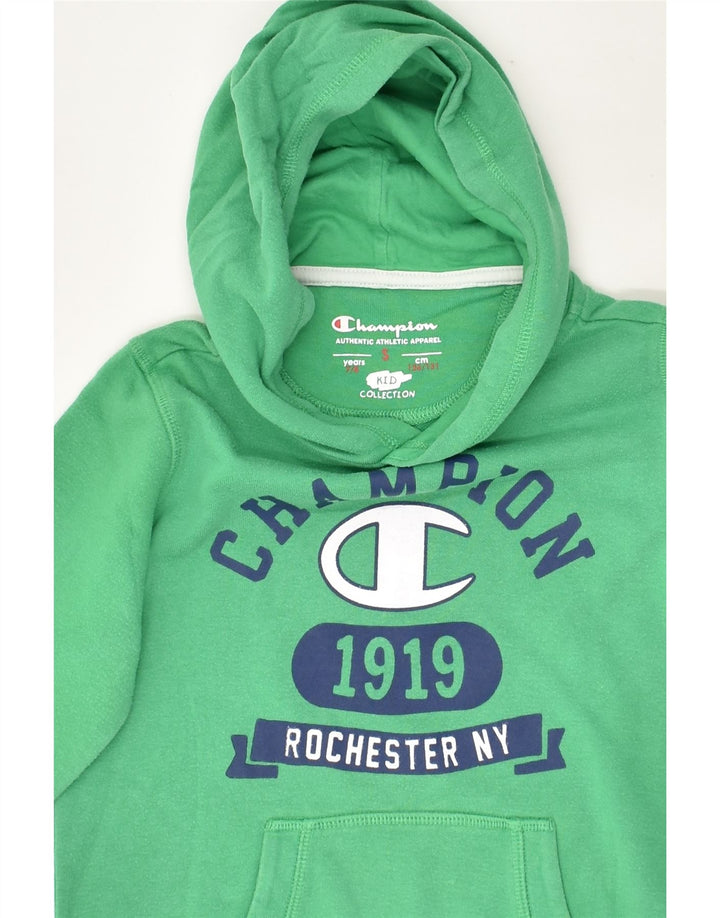 CHAMPION Boys Graphic Hoodie Jumper 7-8 Years Small  Green Cotton | Vintage Champion | Thrift | Second-Hand Champion | Used Clothing | Messina Hembry 