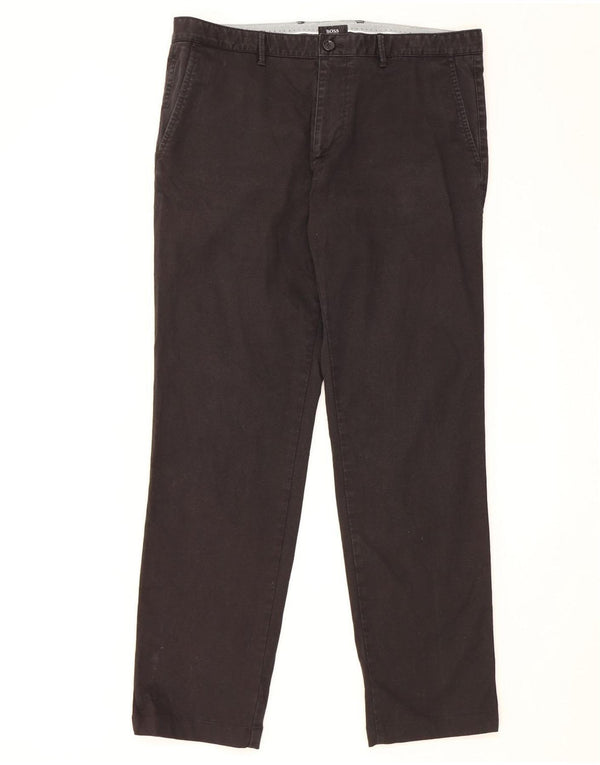 Hugo Boss Mens Straight Chino Trousers W36 L31 Black Cotton