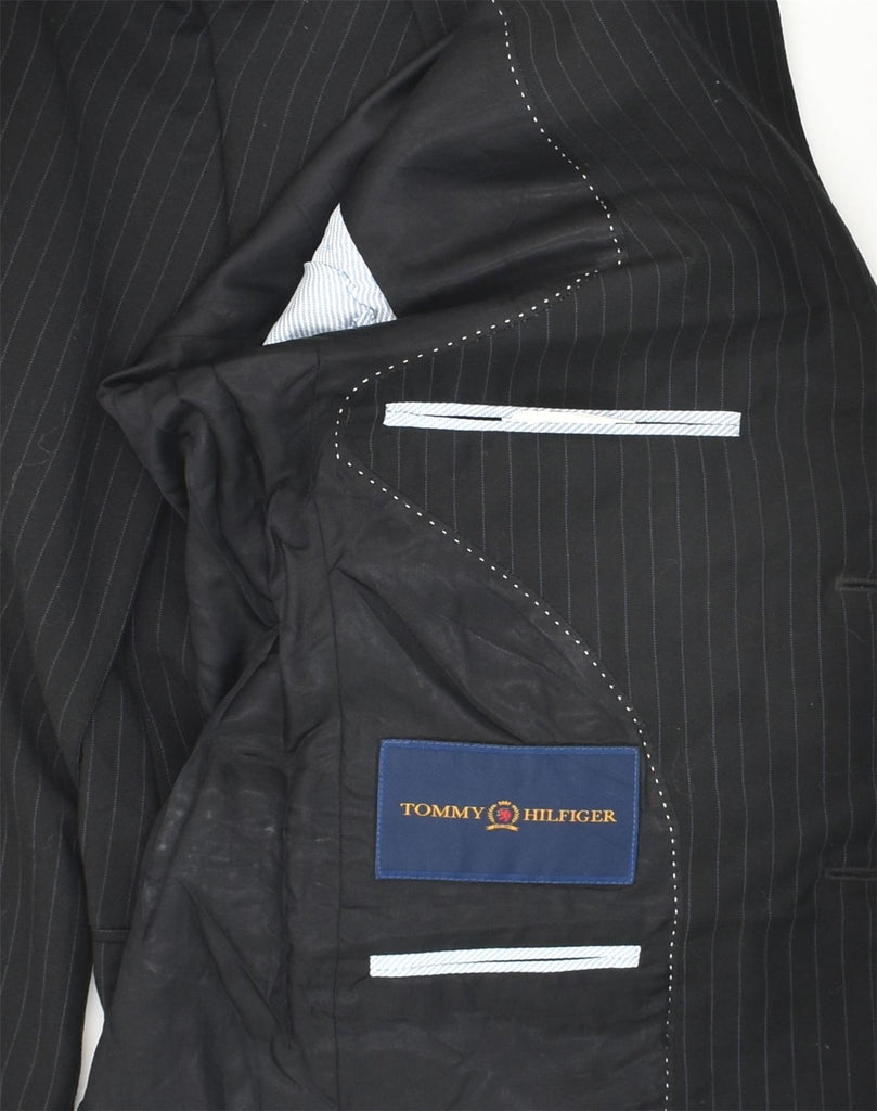 TOMMY HILFIGER Mens 2 Button Blazer Jacket UK 36 Small  Black Pinstripe | Vintage Tommy Hilfiger | Thrift | Second-Hand Tommy Hilfiger | Used Clothing | Messina Hembry 