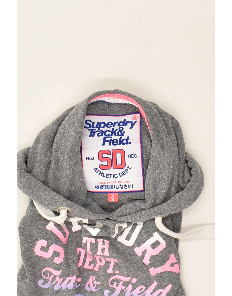 SUPERDRY Womens Track & Field Graphic Hoodie Jumper UK 6 XS Grey Cotton | Vintage Superdry | Thrift | Second-Hand Superdry | Used Clothing | Messina Hembry 