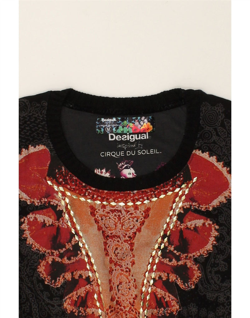 DESIGUAL Womens Crew Neck Jumper Sweater UK 12 Medium Black Paisley Cotton | Vintage Desigual | Thrift | Second-Hand Desigual | Used Clothing | Messina Hembry 