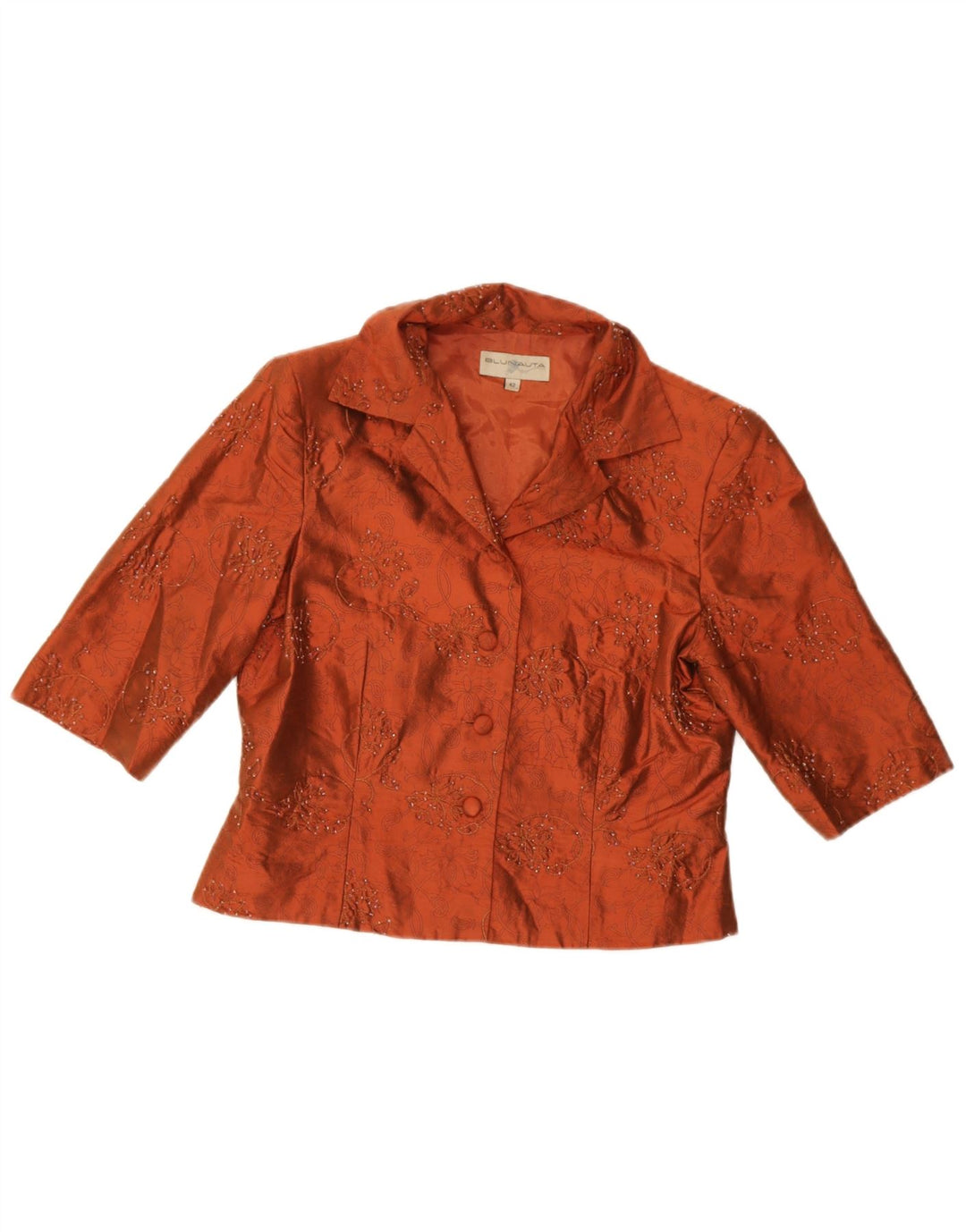 Blunauta Womens 4 Button 3 Piece Set IT 42 Medium W28  Orange Floral Silk