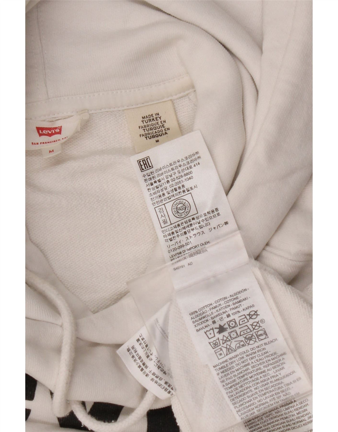 LEVI'S Womens Graphic Hoodie Jumper UK 14 Medium White Cotton