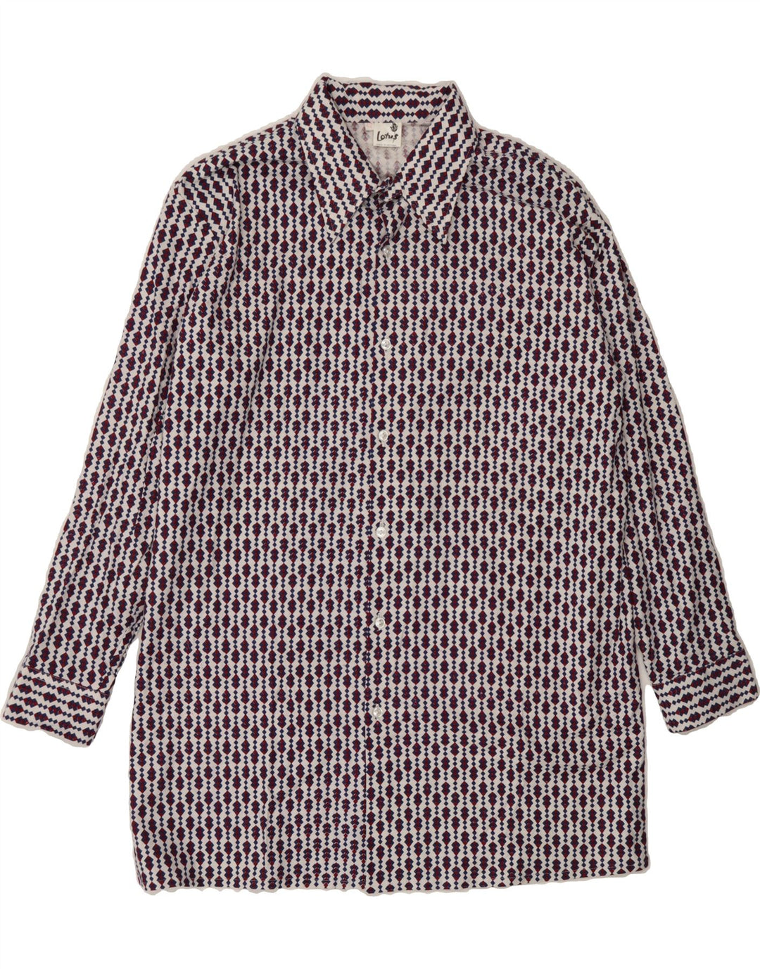 VINTAGE Mens Tall Shirt Size 42 Large Multicoloured Geometric Cotton Vintage Vintage and Second-Hand Vintage from Messina Hembry 