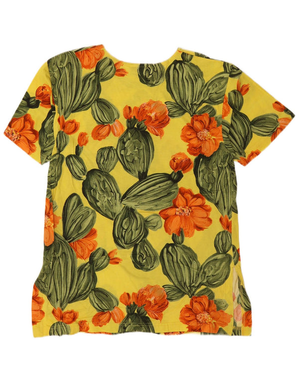 New Penny Womens Graphic T-Shirt Top UK 14 Medium Yellow Floral Cotton