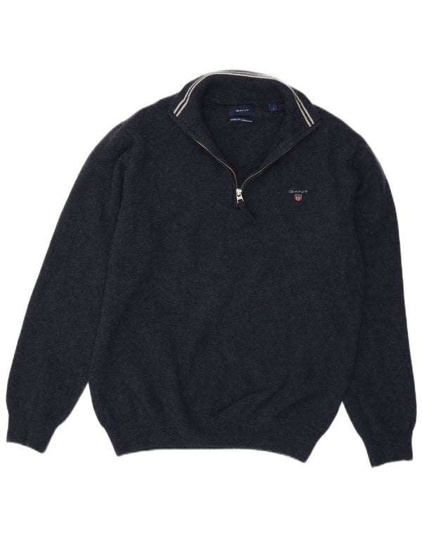 Gant Boys Zip Neck Jumper Sweater 15-16 Years Large Navy Blue Lambswool