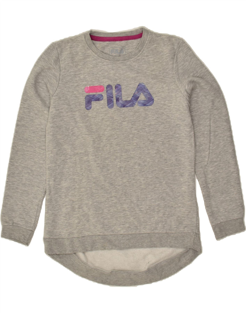 FILA Womens Graphic Sweatshirt Jumper UK 14 Medium Grey Cotton | Vintage Fila | Thrift | Second-Hand Fila | Used Clothing | Messina Hembry 