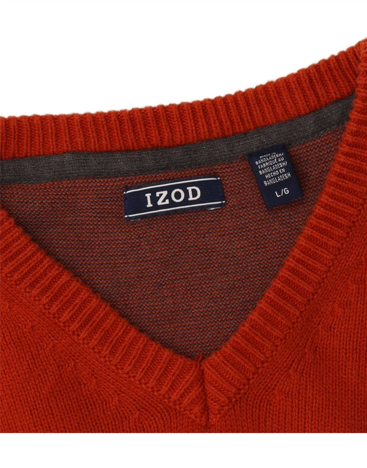 IZOD Mens V-Neck Jumper Sweater Large Orange Vintage Izod and Second-Hand Izod from Messina Hembry 