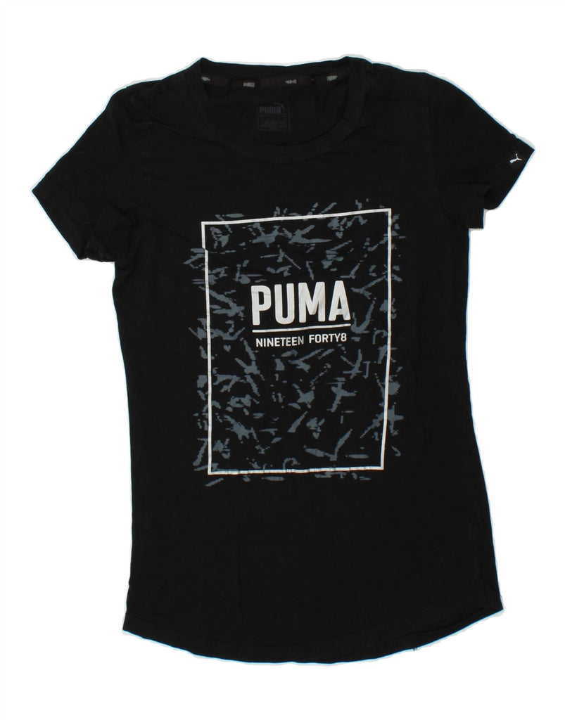 PUMA Womens Graphic T-Shirt Top UK 10 Small Black Cotton | Vintage Puma | Thrift | Second-Hand Puma | Used Clothing | Messina Hembry 