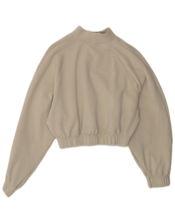 Zara Womens Crop Sweatshirt Jumper UK 10 Small Beige Cotton