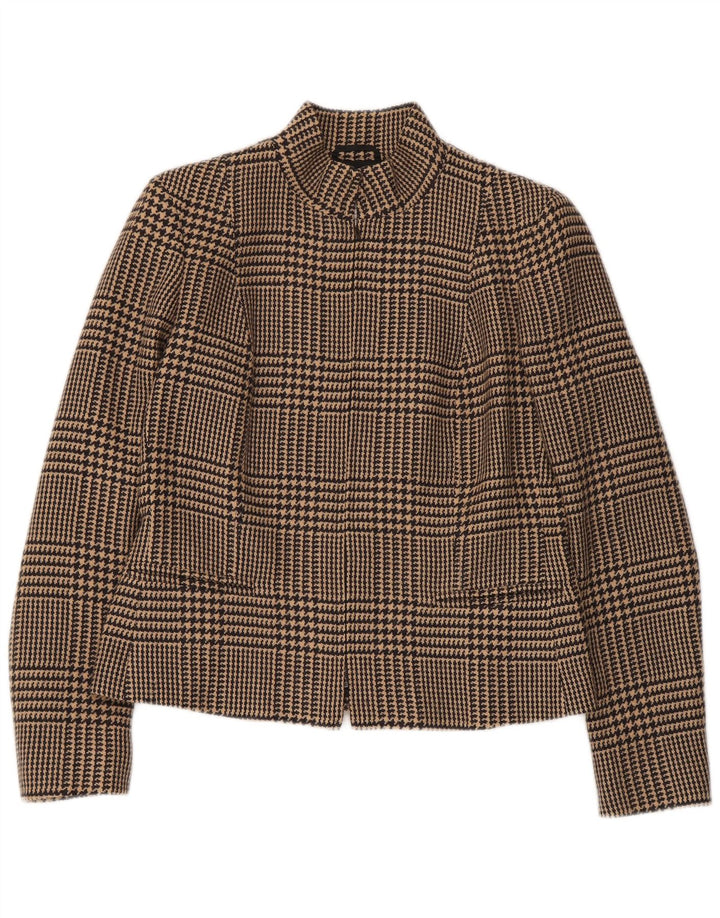 Intrend Womens Full Zip Blazer Jacket UK 12 Medium Brown Houndstooth