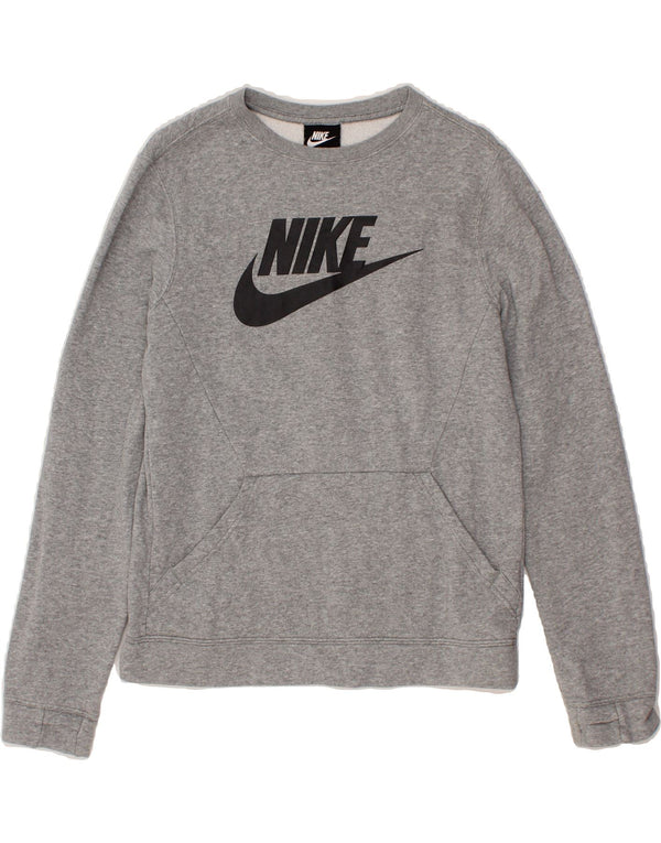 NIKE Boys Graphic Sweatshirt Jumper 13-14 Years XL Grey Cotton