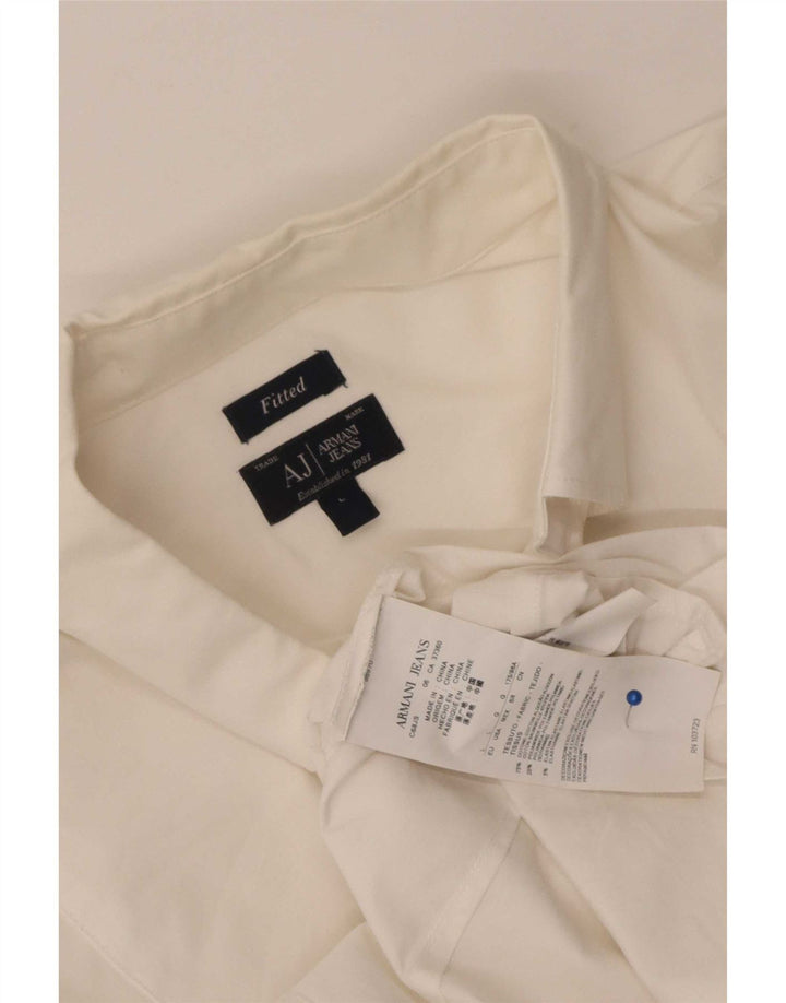 Armani Jeans Mens Fitted Shirt Large White Cotton