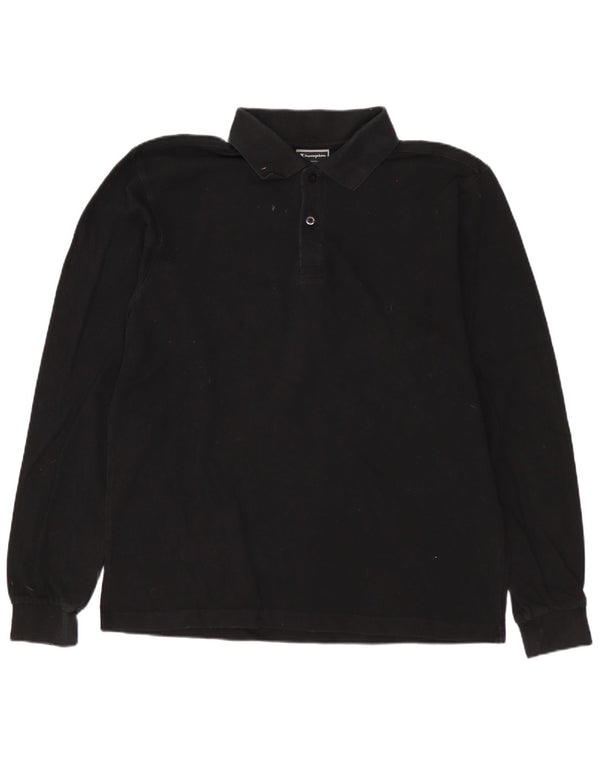 CHAMPION Mens Long Sleeve Polo Shirt Medium Black Cotton