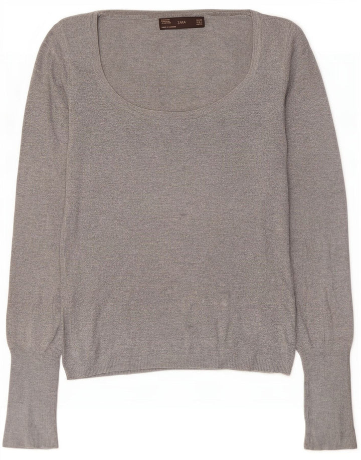 Zara Womens Boat Neck Jumper Sweater UK 12 Medium Grey Rayon