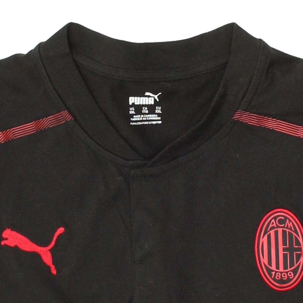 AC Milan Puma Mens Black Popper Collar Training Tshirt | Italian Football Vintage Messina Hembry and Second-Hand Messina Hembry from Messina Hembry 