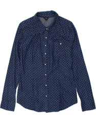 GUESS Womens Denim Shirt UK 16 Large Navy Blue Spotted Cotton