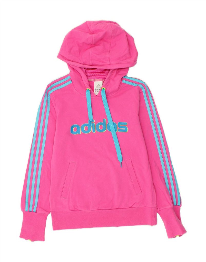 ADIDAS Womens Graphic Hoodie Jumper UK 10 Small Pink Cotton | Vintage Adidas | Thrift | Second-Hand Adidas | Used Clothing | Messina Hembry 