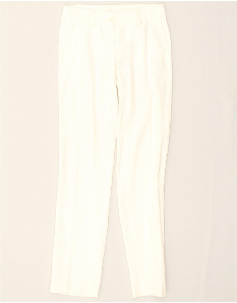 BENETTON Womens Slim Casual Trousers W27 L31 White Linen | Vintage Benetton | Thrift | Second-Hand Benetton | Used Clothing | Messina Hembry 