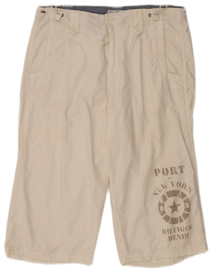 TOMMY HILFIGER Mens Graphic Bermuda Shorts Medium W32 White Cotton